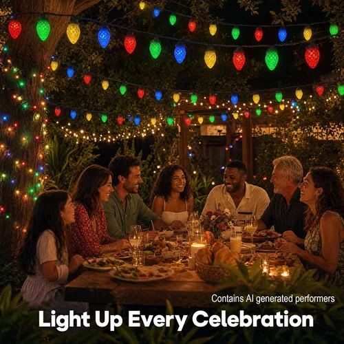 Miniatura 4 de ITICdecor C7 - Guirnalda de luces solares de fresa, 31 pies, 50 luces LED coloridas IP65, impermeable, encendido/apagado automático, cable verde