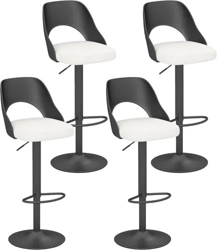 Miniatura 30 de HENGJIANYI Taburete de bar giratorio ajustable en altura con respaldo hueco, silla tapizada con base de metal negro, asiento negro