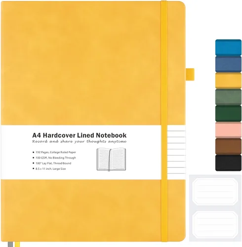 Miniatura 12 de Cuaderno con rayas universitarias, cuaderno de cuero de tapa dura A4 para el trabajo, cuaderno diario rayado para mujeres, hombres, 192 páginas