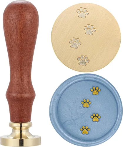 Miniatura 13 de Yoption Baby Series - Sello de cera con diseño de huellas de bebé, cabeza de latón, mango de madera, sello de sellado para invitación de fiesta