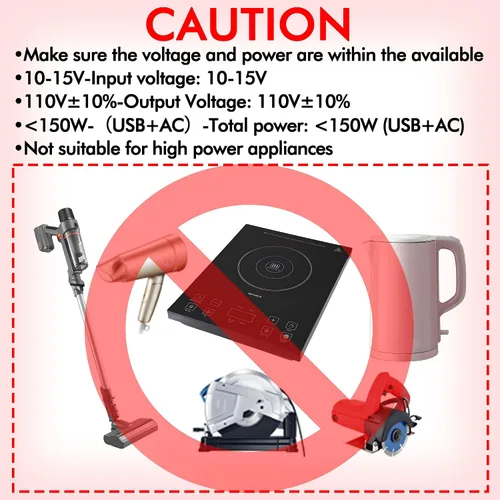 Miniatura 8 de Inversor de corriente de 150 W – Adaptador de vehículo convertidor de enchufe de 12 V a 110 V, adaptador de enchufe de coche de 300 W pico con 2