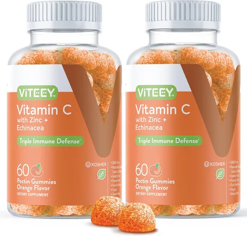 VITEEY Gomitas de vitamina C para adultos y adolescentes con zinc y equinácea - Gomitas de apoyo inmunológico - Potenciador inmunológico - Veganas,