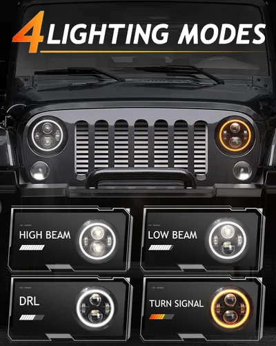 Miniatura 3 de LX-LIGHT Faros delanteros LED de 7 pulgadas con halo, aprobados por DOT EMC, con luz DRL blanca y señal de giro ámbar, compatibles con Jeep Wrangler