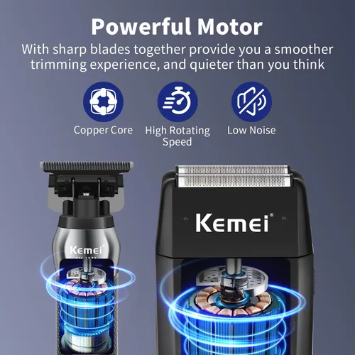 Miniatura 3 de KEMEI Recortadora de barba profesional para hombres, afeitadora eléctrica de aluminio y juego de aseo facial para hombres, recortadora de precisión