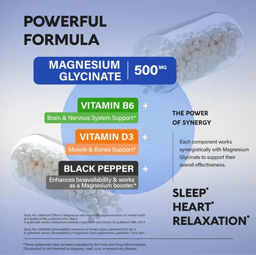 Miniatura 6 de Glicinato de magnesio 500 mg – Suplemento quelatado – Forma de alta absorción de magnesio – Apoyo para el sueño, la salud muscular y cardíaca