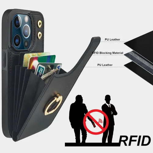 Miniatura 5 de Folosu Funda compatible con iPhone 13 Pro con soporte para tarjetas, rotación de 360°, soporte de anillo de dedo con función atril, protección RFID