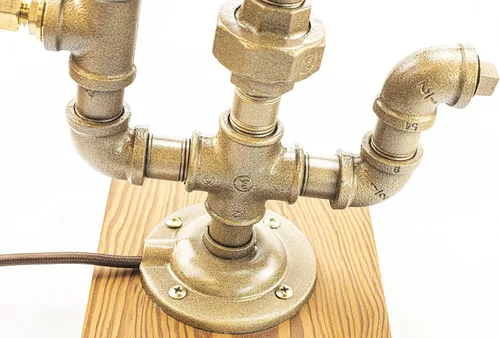 Miniatura 4 de Lámpara Steampunk con atenuador, regulable estilo loft industrial vintage estilo antiguo luz con bombilla, base de madera con tuberías de hierro