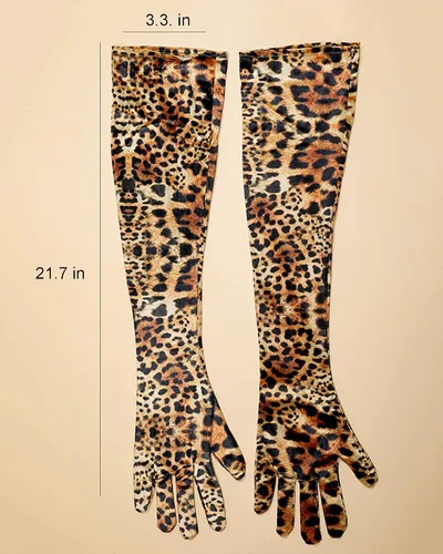 Miniatura 10 de BXT Guantes largos de terciopelo con estampado de leopardo y cebra para mujer, accesorios de disfraz de Halloween