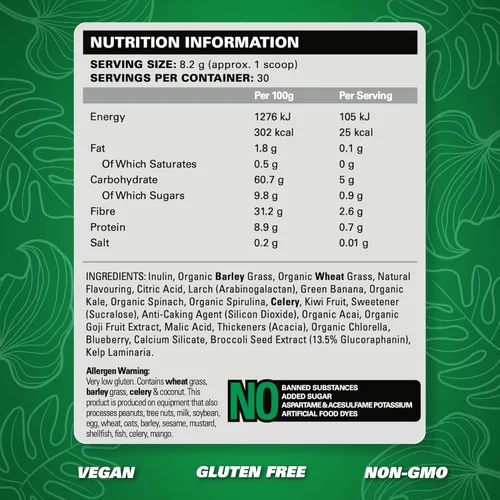 Miniatura 2 de EHP Labs OxyGreens Super Greens Powder - Superalimento de espirulina y clorella, jugo verde en polvo y suplementos de verduras con fibra prebiótica