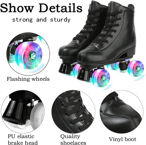 Miniatura 2 de XUDREZ Double-Row Roller Skates for Unisex - PU Leather High-Top Four-Wheel Shiny Skates Rueda Flash