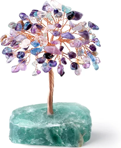 Miniatura 10 de QINJIEJIE Árbol de cristal de cuarzo rosa, cristales curativos, decoración de escritorio rosa, árbol de piedras preciosas naturales, base de alambre