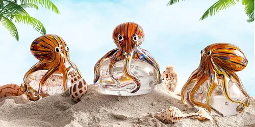 Miniatura 4 de EUSTUMA Adorno de figura de pulpo de vidrio soplado a mano, adorno de animales marinos para acuario de pecera, colección de animales marinos
