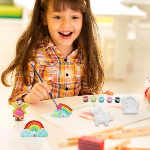 Miniatura 7 de Funto Kit de pintura de unicornio, juego de artes y manualidades, proyectos STEAM Actividad creativa juguetes de bricolaje, con 6 figuras, 6 macetas
