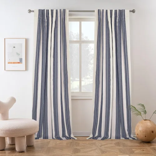 Miniatura 39 de DriftAway Chris Linen - Cortinas opacas con capa térmica y reductora de sonido, 63 pulgadas de largo para dormitorio, cortinas estampadas a rayas