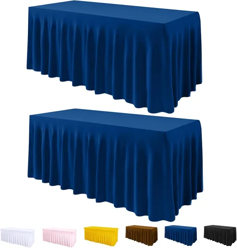 Miniatura 18 de Mantel de una pieza y falda para mesas rectangulares, mantel ajustable de elastano de 6 pies con falda de volantes para bodas, banquetes, baby Negro