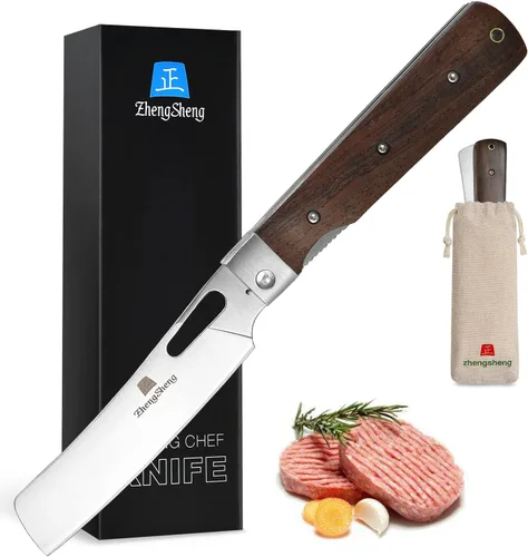 ZhengSheng Cuchillo de Chef Plegable 4.8" Hoja de Acero Inoxidable 440A Afilada Mango de Madera Cuchillo de Cocina Plegable de Bolsillo Estilo #2