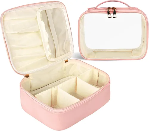 Miniatura 10 de Bolsa de maquillaje, 2 bolsas de cosméticos de piel sintética, estuche de maquillaje portátil de viaje, organizador de maquillaje grande con bolsa