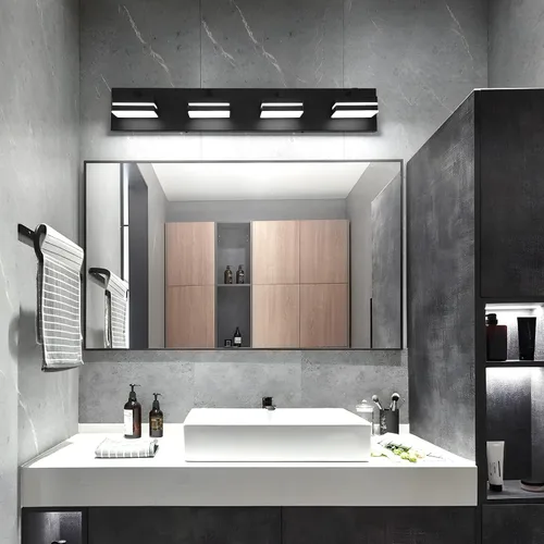 Miniatura 4 de Joossnwell Luz de Tocador de Baño (4 Luces, 26.77 Pulgadas) Luminarias de Baño Negras Sobre Espejo LED Iluminación Moderna de Tocador Luces de Baño