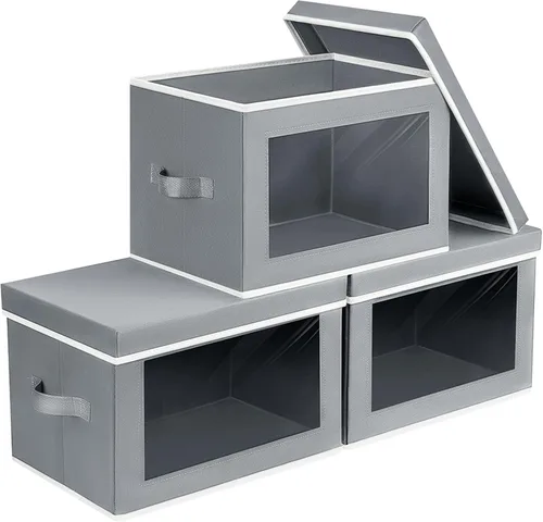 Miniatura 23 de Homsorout Contenedores de almacenamiento con tapas, organizadores pequeños de tela con ventana, contenedores de almacenamiento plegables para ropa