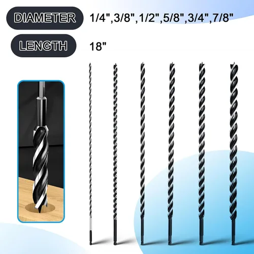 Miniatura 2 de 6 brocas de taladro de 18 pulgadas de largo, vástago hexagonal de cambio rápido para madera blanda y dura, plástico, paneles de yeso