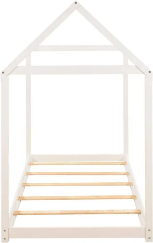 Miniatura 6 de SOFTSEA Cama de piso individual para niños, cama individual con techo (gris, Twin-House)