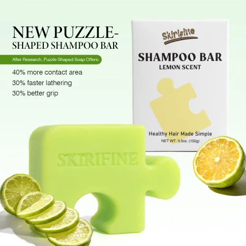 Miniatura 2 de Barra de champú sólido de limón en forma de rompecabezas, control de aceite y refrescante para cabello normal a graso, aroma crujiente y limpio, sin