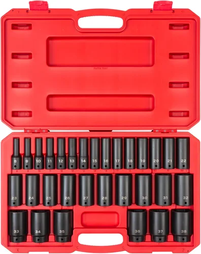 Miniatura 19 de TEKTON Juego de llaves de impacto de 6 puntos poco profundas de 1/2 pulgada con funda, 23 piezas (0.394-1.260 in) SID92322 Sólo herramienta