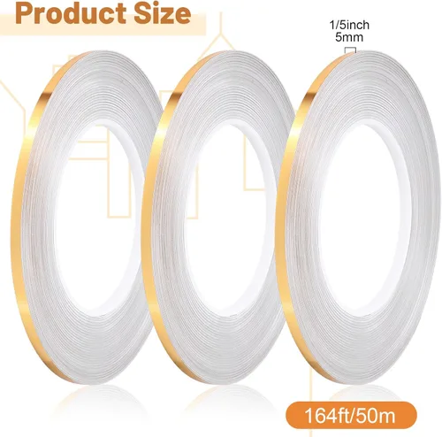 Miniatura 2 de Zonon 3 rollos de cinta Washi dorada de 0.2 pulgadas, 0.4 pulgadas, 0.6 pulgadas, 54.7 yardas, película metálica autoadhesiva de poliéster