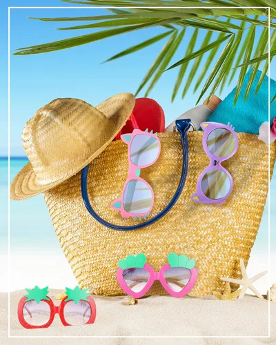 Miniatura 5 de Weewooday 12 pares de lentes de sol para niños, diseño de fresa, gato, flor, corazón, para fiesta, caricatura, gafas de sol para niños