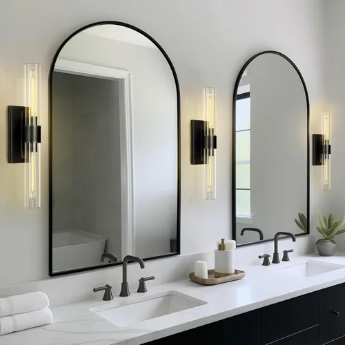 Miniatura 2 de Apliques de Pared Negros, 22.8" Apliques de Baño, Iluminación de Pared con Apliques de 2 Luces, Juego de Dos Apliques de Pared de Bronce, Luces