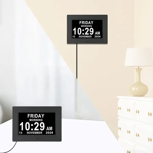 Miniatura 3 de Aowasi Reloj digital con calendario, 12 opciones de alarma personalizadas, reloj con calendario con pantalla de día y fecha, pantalla grande de 7