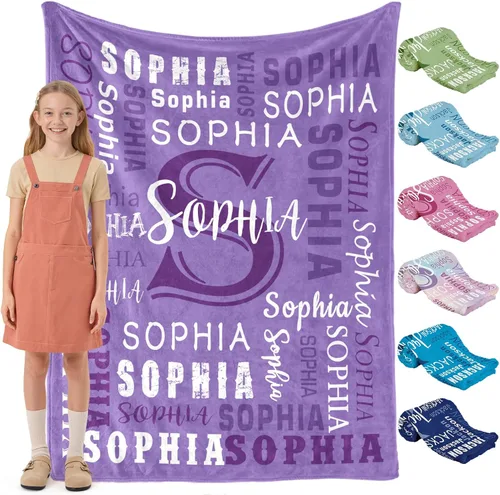 Miniatura 10 de Envío al día siguiente, manta personalizada para niños adolescentes - impresa en EE. UU., manta de franela con nombre personalizado, mantas