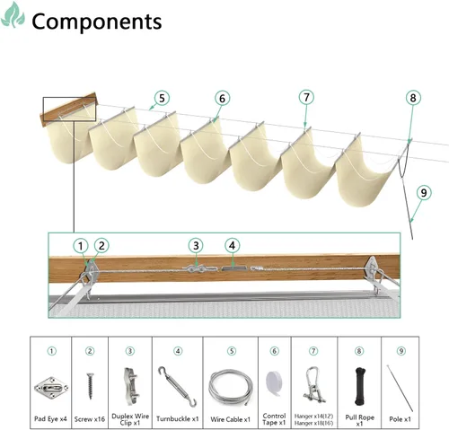 Miniatura 4 de SunnyRoyal Toldo retráctil de 3 x 13 pies para pérgola, toldo de repuesto con herrajes para patio, porche, jardín, al aire libre Beige