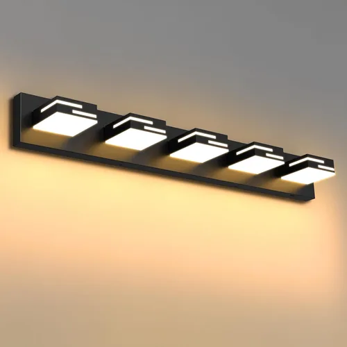 Miniatura 26 de Lámparas LED modernas para tocador de baño, 4 luces, 5CCT, regulables, color negro mate, para accesorios de iluminación de baño sobre espejo