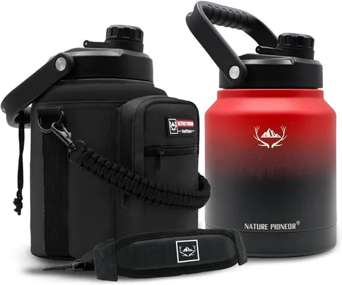 Miniatura 13 de NATURE PIONEOR Botella de agua aislada de 84 onzas, jarra de agua de acero inoxidable con doble vacío con soporte/portador, boca ancha, deportes al