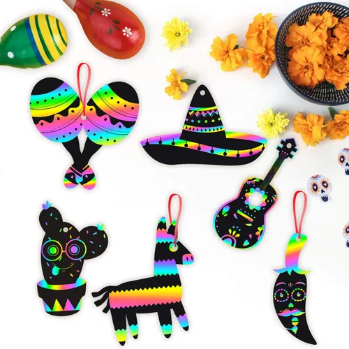 Miniatura 6 de WATINC Juego de 60 tarjetas de rascar de fiesta mexicana para niños y adultos, decoraciones de fiesta del Cinco de Mayo, kit de manualidades mágicas