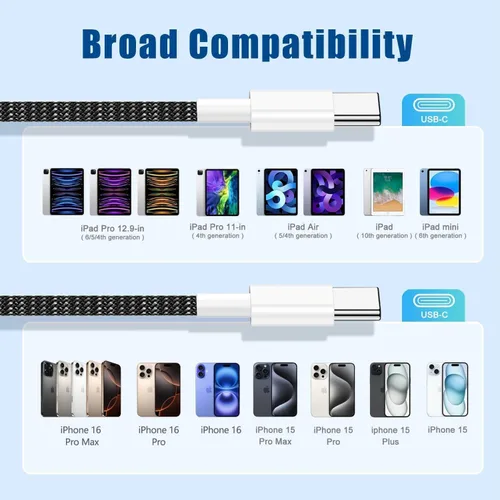 Miniatura 6 de Cable de carga rápida USB C a C de 10 pies, cable de carga largo tipo C a USB C para Apple iPhone 17 Pro Max/17 Air/16 Pro/15 Plus, MacBook Pro