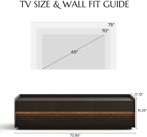 Miniatura 4 de POVISON Soporte de TV moderno de mediados de siglo totalmente ensamblado con luces LED ajustables, consola multimedia de madera, centro