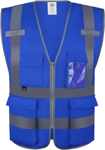 Miniatura 10 de Dazonity Chaleco de seguridad de alta visibilidad con múltiples bolsillos y cremallera, M, tiras reflectantes, apto para hombres y mujeres, trabajo