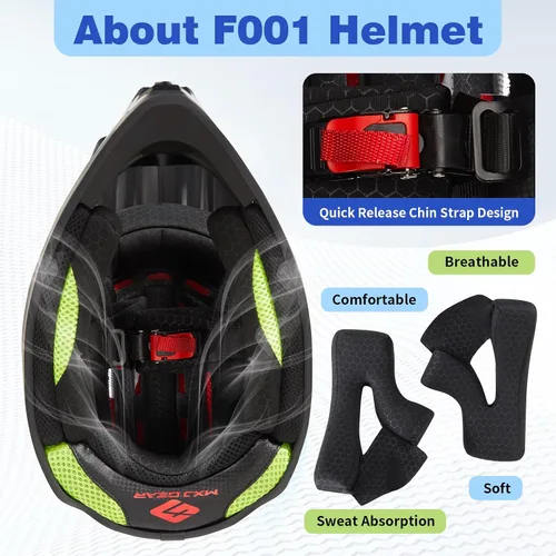 Miniatura 9 de Casco de Bicicleta de Tierra para Jóvenes Niños para Niños y Niñas, F001 Casco de Motocicleta de Cara Completa para Todoterreno ATV Conducción