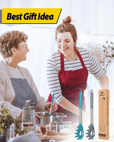Miniatura 7 de Paquete de 2 tenedores de silicona para pasta, servidor de cuchara de fideos resistente al calor, colador de espaguetis sin BPA, las mejores