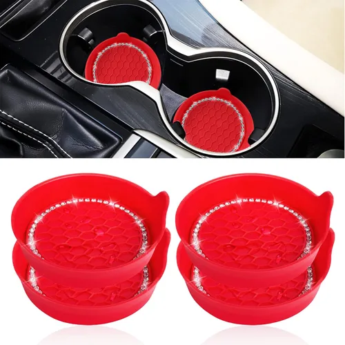 Miniatura 11 de Portavasos universal para automóvil, accesorio interior de automóvil con diamantes de imitación brillantes, color azul, paquete de 4