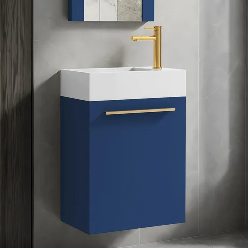 Miniatura 11 de Blossom Tocador de baño pequeño de 18 pulgadas con fregadero, gabinete flotante de madera maciza, resistente a la humedad, fregadero de profundidad