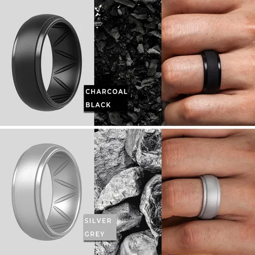 Miniatura 3 de ThunderFit Silicone Wedding Rings for Men, Breathable Step Edge Rubber Engagement Bands 10mm Wide 2.5mm Thick - 1234567 Variety Multipack