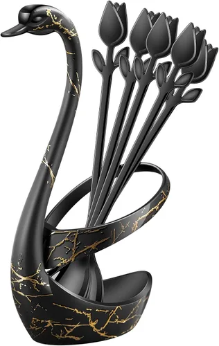 Miniatura 13 de Juego de Soporte para Cucharas de Café Pequeñas Dorado, Base de Cisne con Juego de 12 Cucharas Demitasse para Espresso, Cuchara de Postre Mini