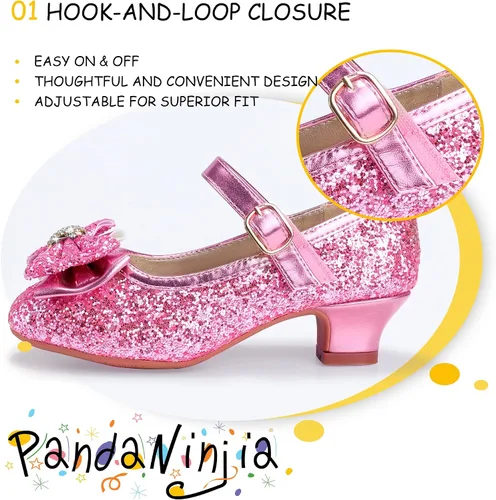 Miniatura 161 de PANDANINJIA Vestido de jada para niñas y niños pequeños, zapatos de princesa Mary Jane con tacones con lazo para fiesta, boda, boda