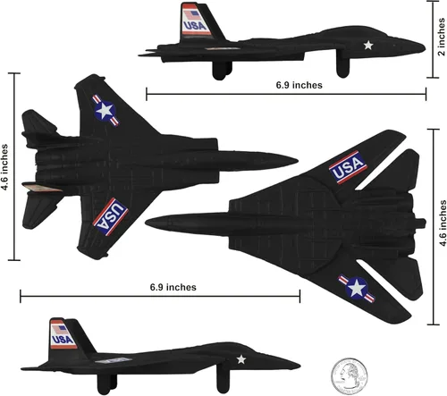 Miniatura 2 de TimMee Aviones de combate de plástico para hombres del ejército: 4 aviones negros – fabricados en EE. UU