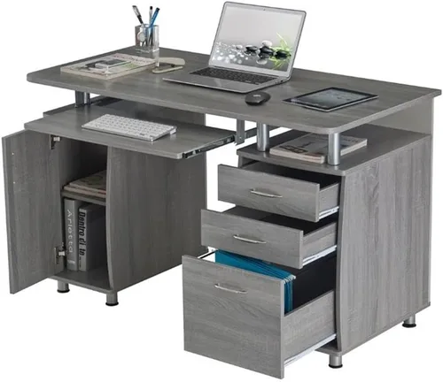 Miniatura 7 de Pemberly Row Escritorio para computadora de oficina en casa de 48 pulgadas de ancho en color gris con gabinete de almacenamiento de CPU y archivador