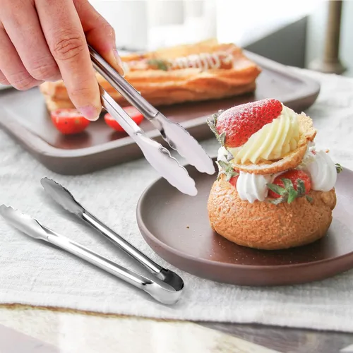 Miniatura 6 de Paquete de 12 pinzas pequeñas para servir, XEVOM pinzas de acero inoxidable para azúcar, mini pinzas para aperitivos, pinzas de cocina de metal