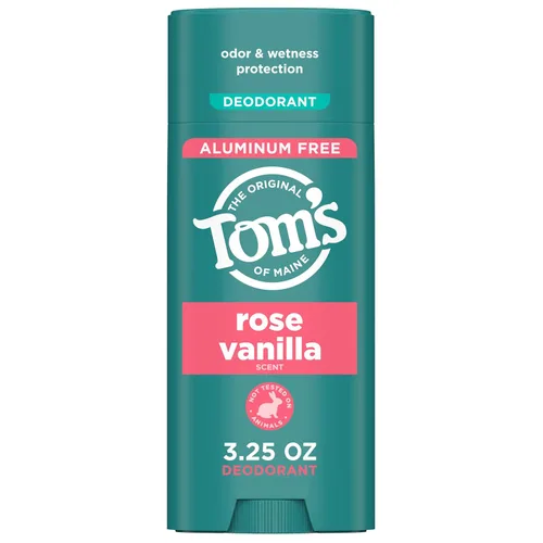 Tom's of Maine Desodorante natural sin aluminio Rose Vanilla para mujeres y hombres, se pone transparente, protección contra olores y humedad,